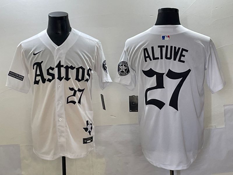 Men 2025 Houston Astros 27 Altuve White Five generations Joint Name Nike MLB Jersey style 13
